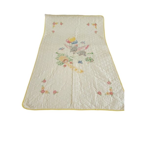 Vintage Cross Stitch Baby Crib Blanket Disney Dumbo The Elephant - Picture 1 of 7